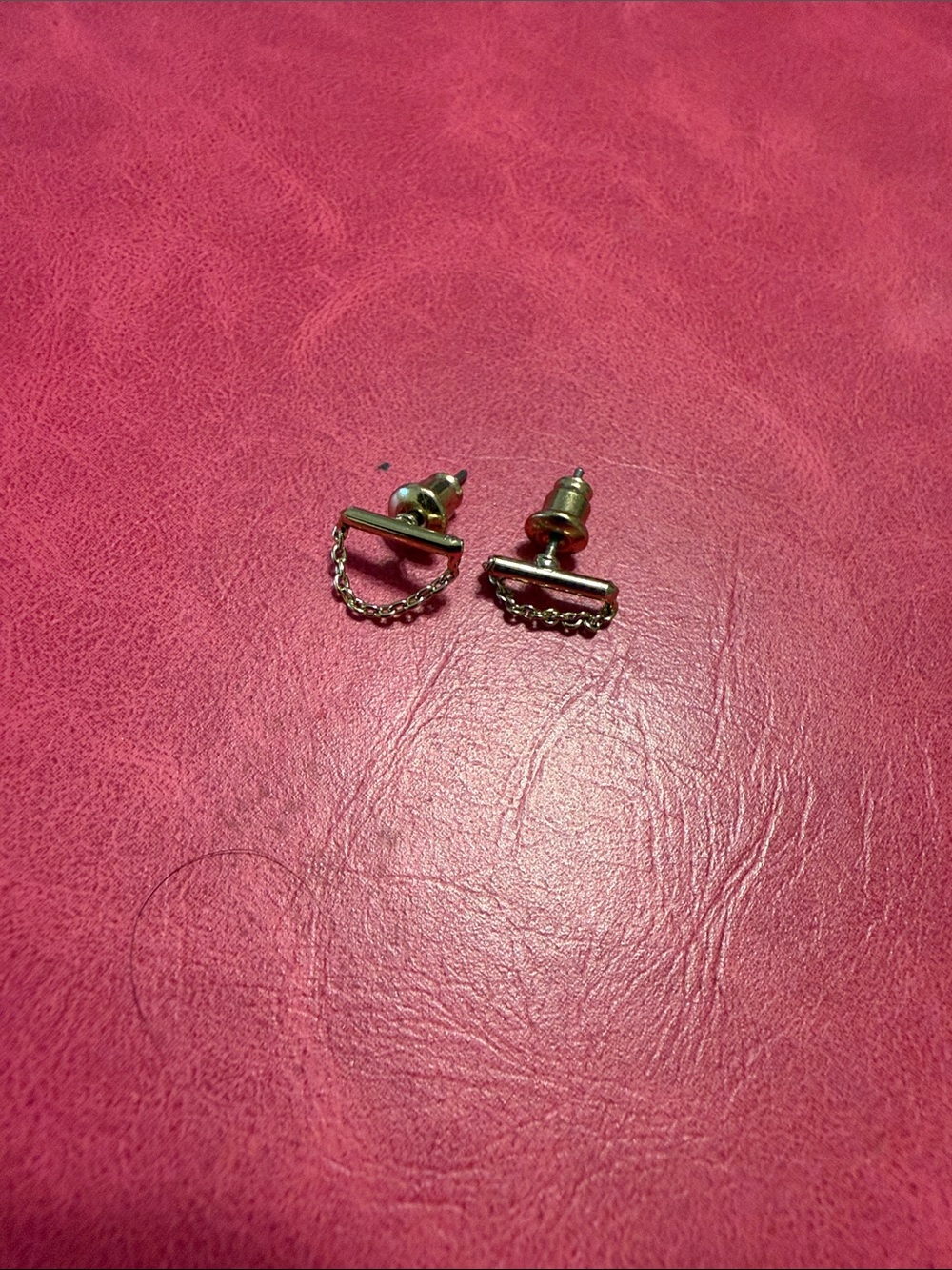 Gold Bar Chain Stud Earrings - Pink Background